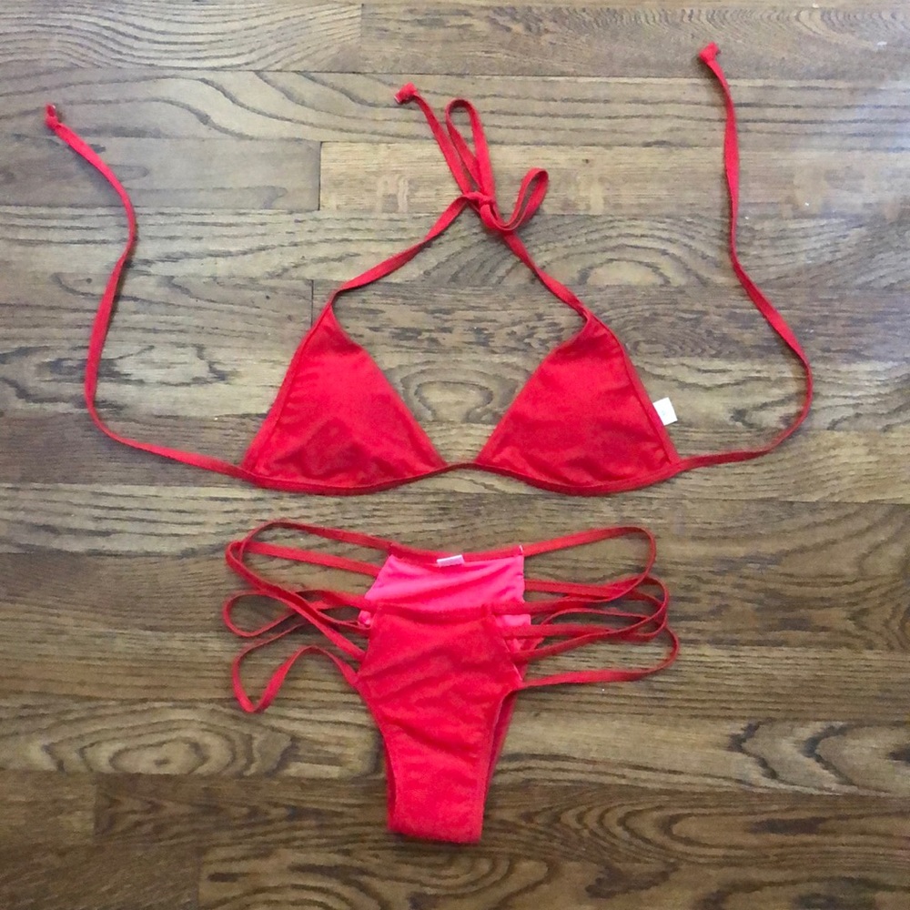 Red two piece sexy stringy bikini. New